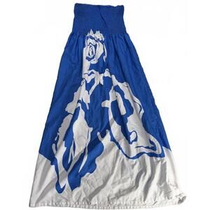 Women's Strapless Dress Large Blue and White Polyester